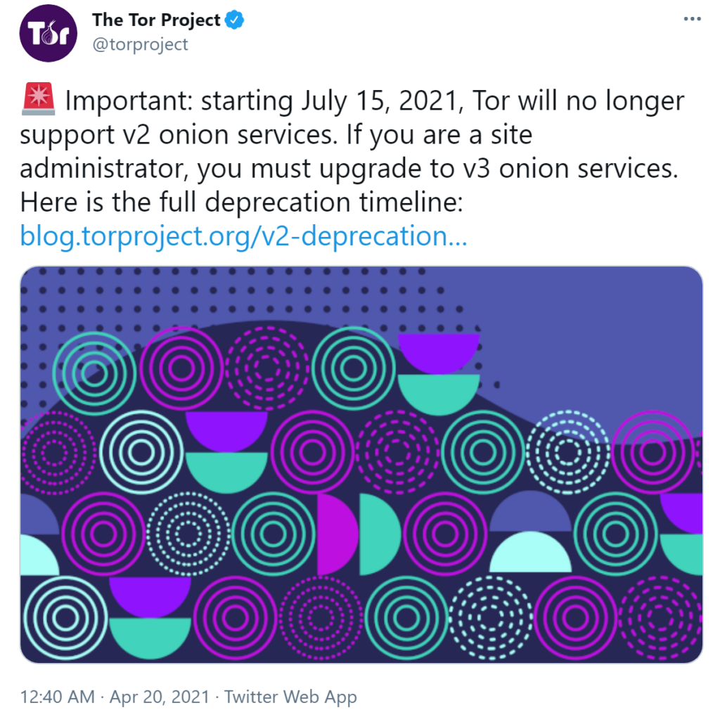 Tor官方正式宣布终止Onion V2地址的最后期限