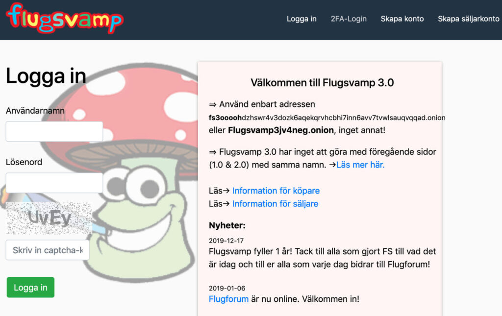 瑞典最大的暗网毒品交易市场Flugsvamp 3.0宣布永久关闭