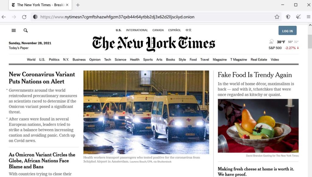 纽约时报（The New York Times）于10月推出暗网v3域名
