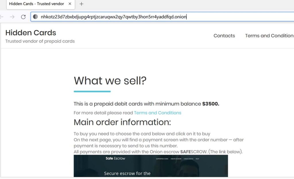 曝光某英文暗网预付卡供应商Hidden Cards，验证为诈骗网站