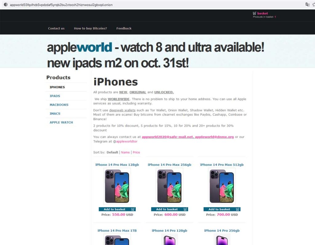 曝光某销售苹果产品的英文暗网商店Apple World，验证为诈骗网站