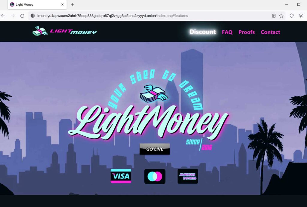 暗网反诈骗：曝光暗网中的诈骗网站，骗人的暗网商店Light Money