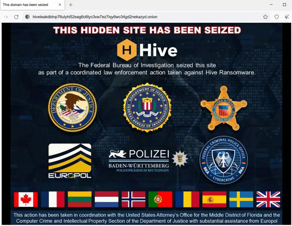 FBI秘密渗透Hive勒索软件团伙的网络，Hive暗网网站被查封