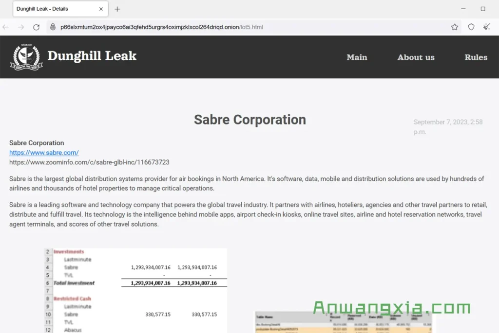 暗网勒索软件团伙Dunghill Leak声称对旅行预订巨头Sabre的数据泄露负责