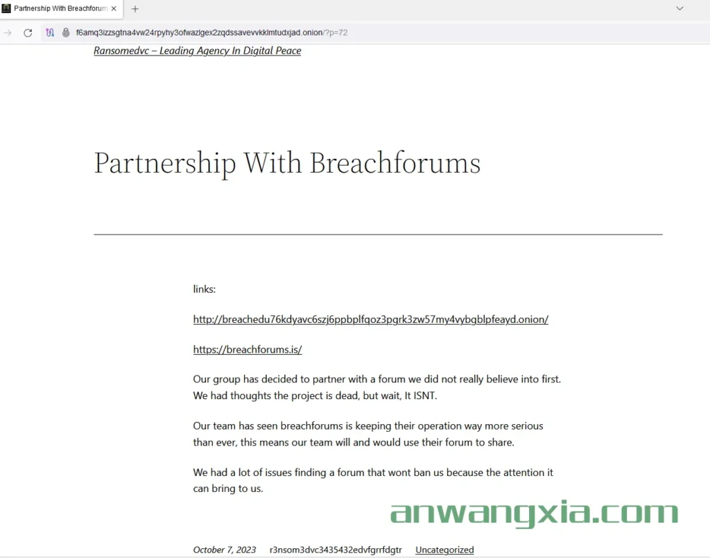 暗网勒索软件团伙Ransomed称正在与Breachforums合作，但Breachforums管理员Baphomet否认该说法