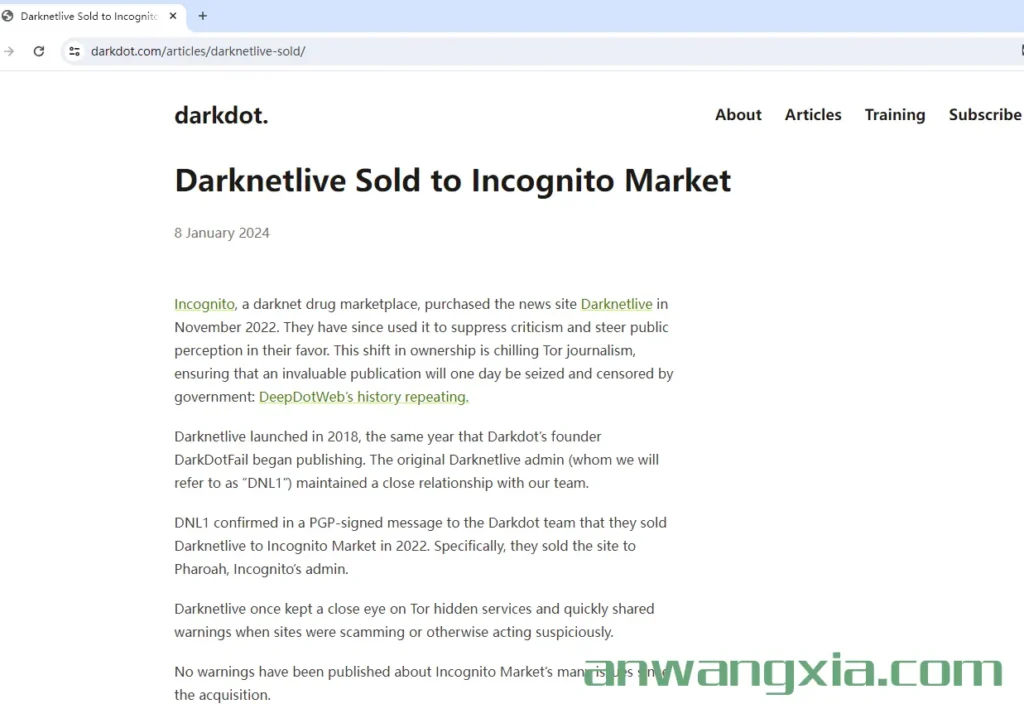 重磅，DarkDotFail爆料称Darknetlive被出售给Incognito暗网市场