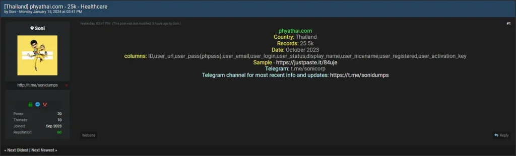 网络犯罪分子在暗网上大规模泄露被盗的泰国PII数据