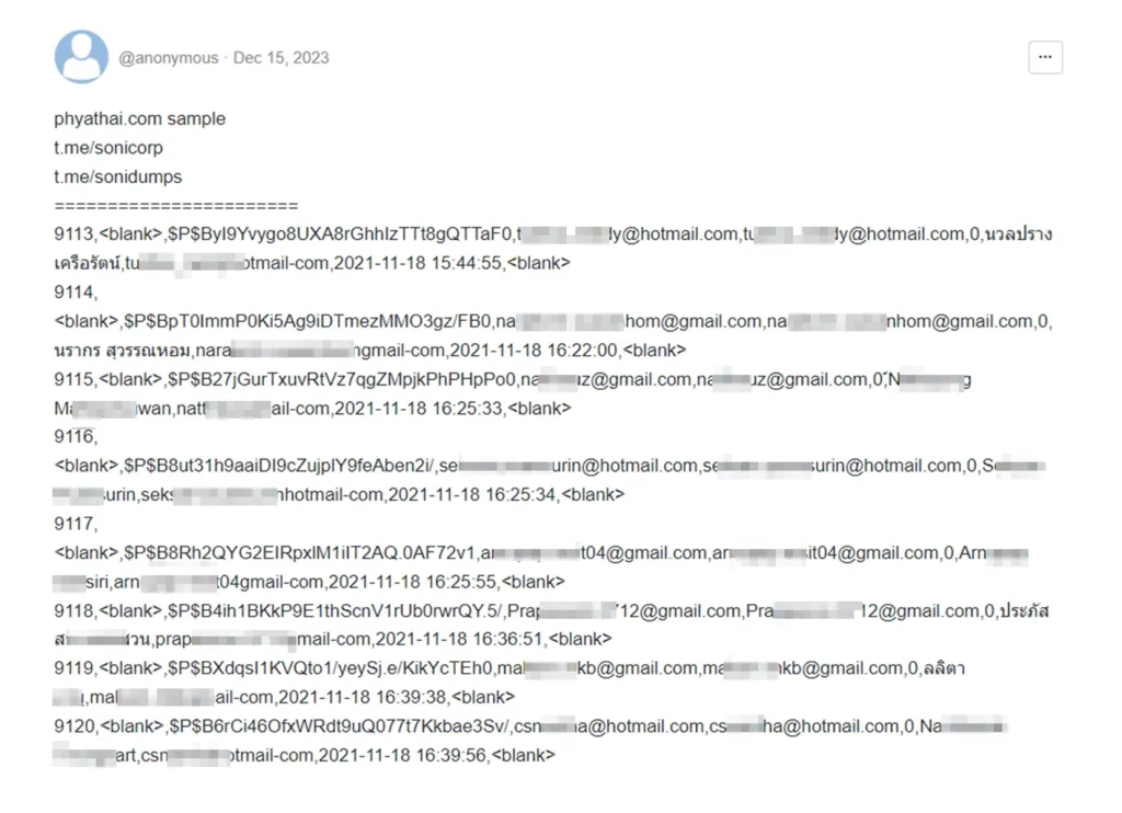 网络犯罪分子在暗网上大规模泄露被盗的泰国PII数据