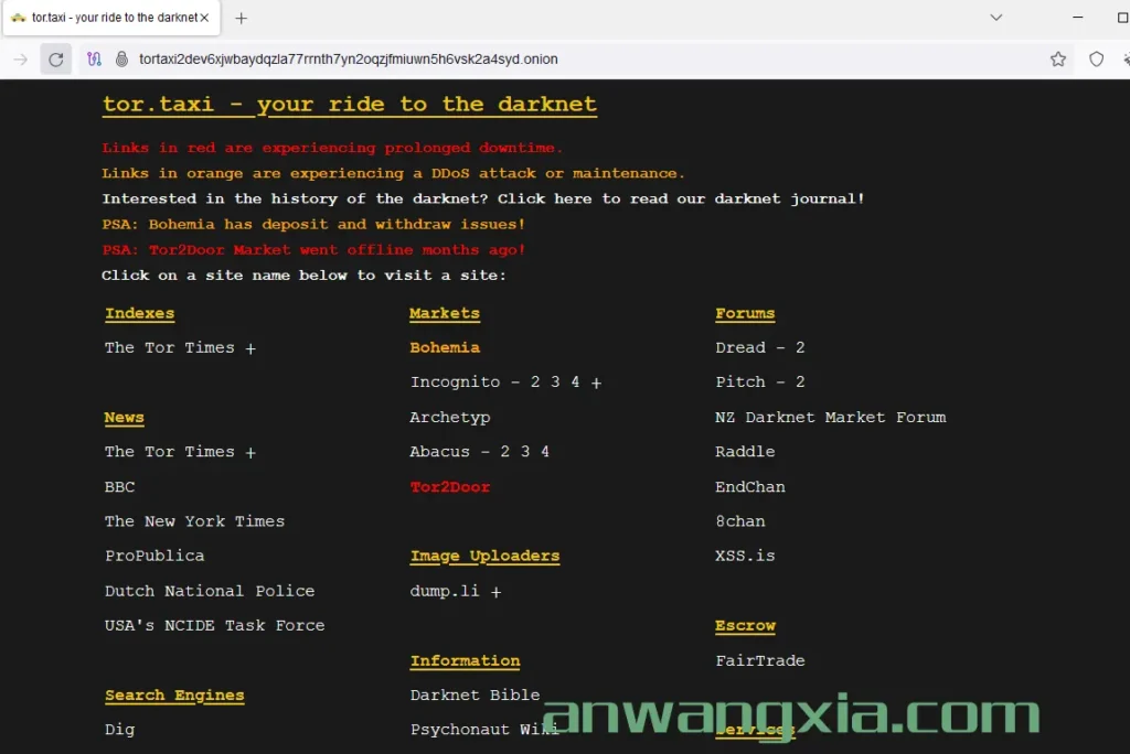 通往暗网的旅程——另一个监测暗网onion域名存活的网站tor.taxi