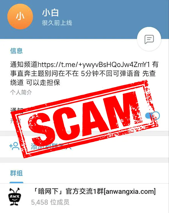 世风日下，“暗网下”官方Telegram群组里也是骗子横行