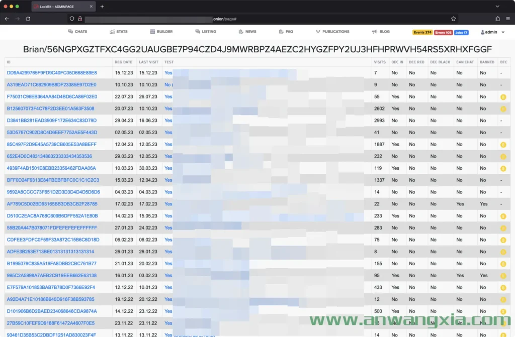 暗网勒索软件团伙LockBit遭黑客攻击：内部数据库、聊天记录、系统截图遭曝光