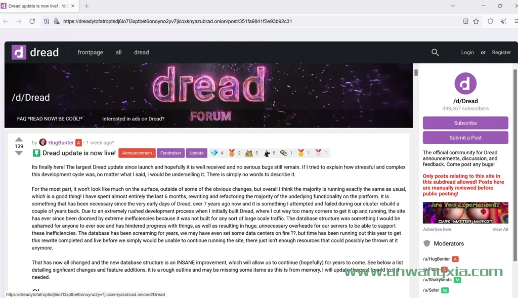 暗网论坛Dread发布了自创建以来最大规模的功能更新