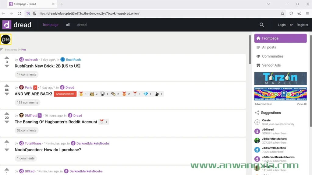 全球最大暗网论坛Dread从宕机中恢复，其管理员在Reddit论坛的账号被删除